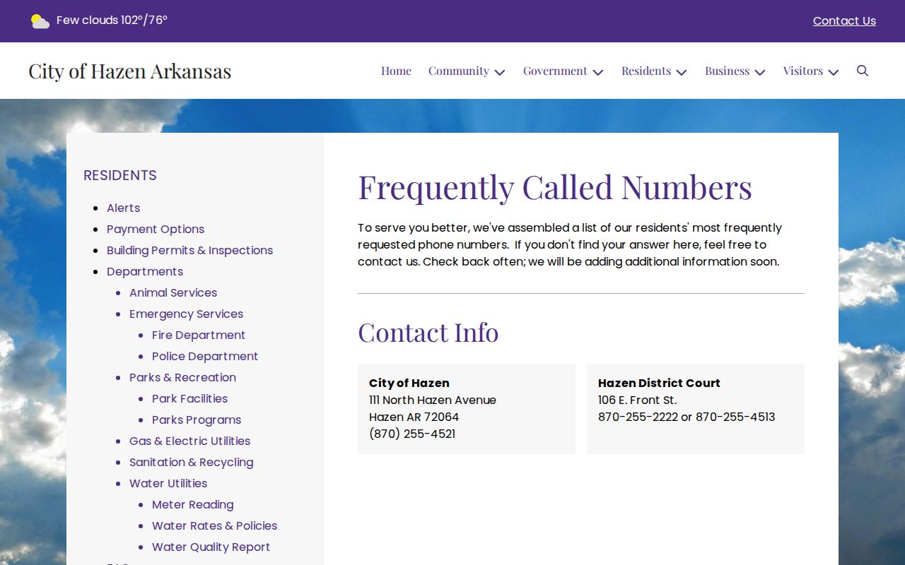 Hazen police and court contacts for Prairie County municipal warrants